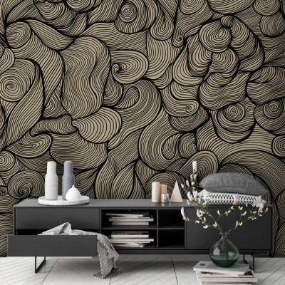 Houseart Abstract lines in brown, Line Art, Ταπετσαρίες Τοίχου, 100 x 100 εκ.